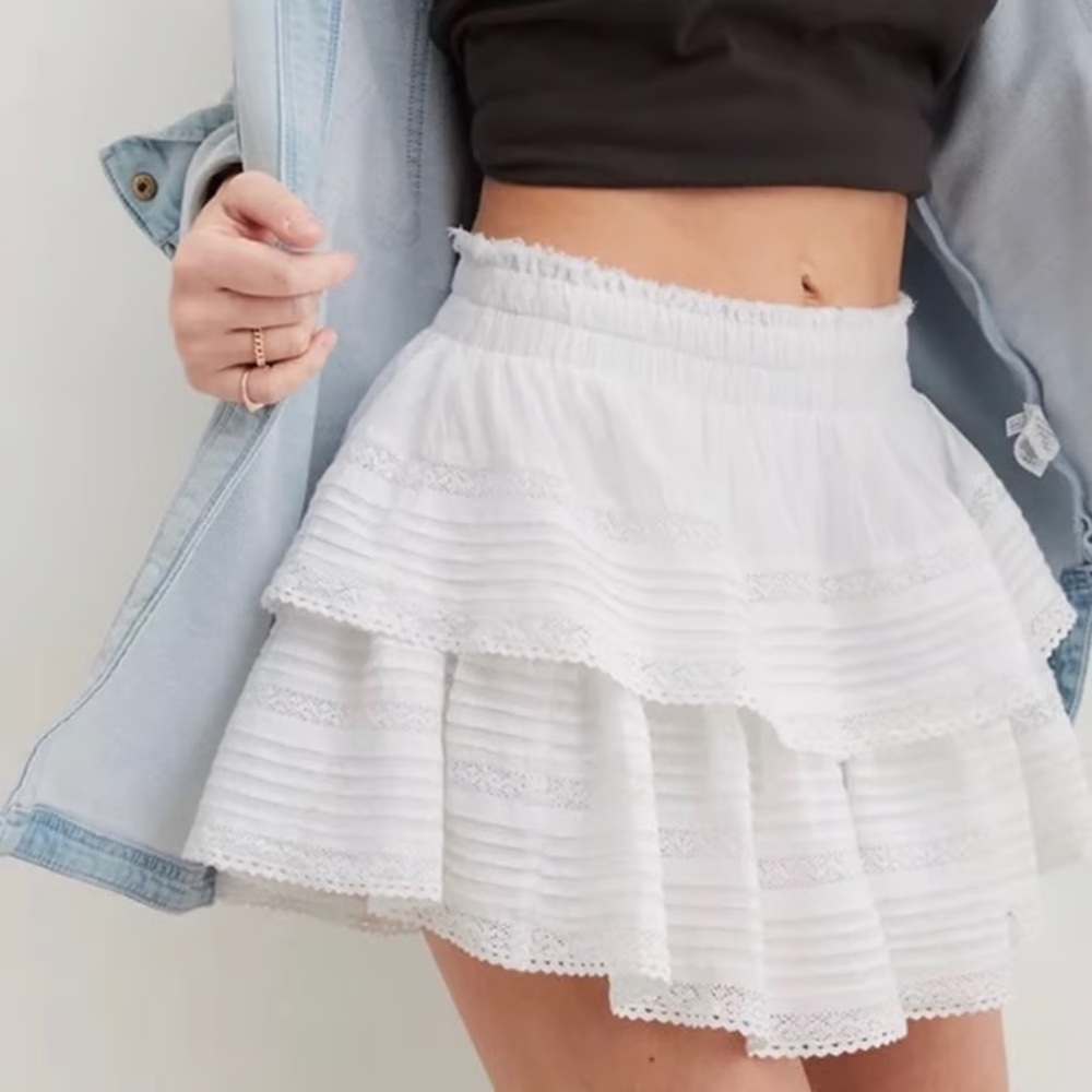 Aerie Rock n Ruffle Mini Skirt White